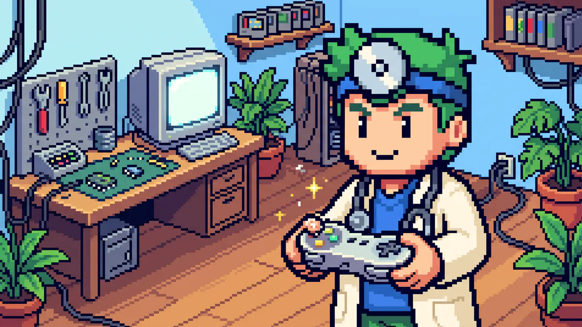 The FreeComTools mascot holding a gamepad to check its sticks and buttons