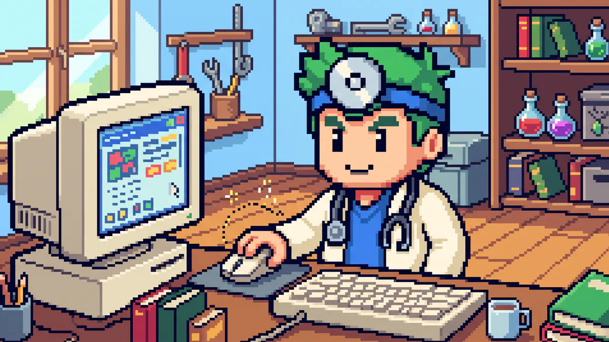 The FreeComTools mascot clicking a mouse to check double-clicks and movement
